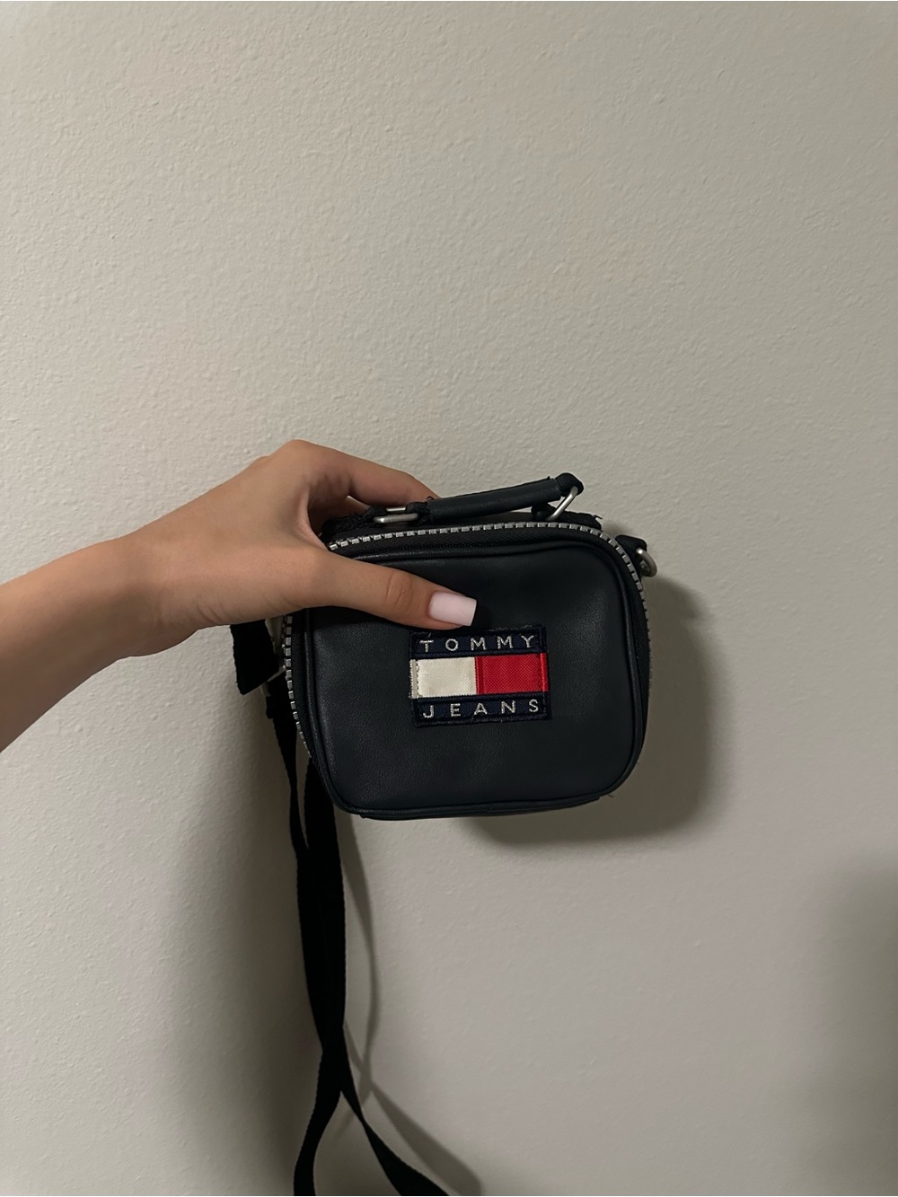 Tommy Hilfiger Black Belt/Crossbody Bag with Signature Flag